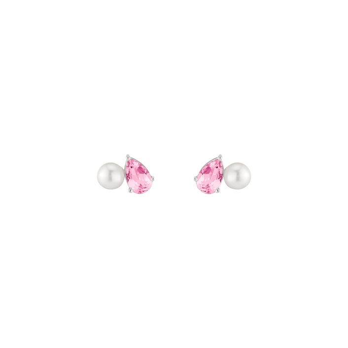 Pearl Toi et Moi Earrings Vermeil 14k 18k White Gold Pink Sapphire