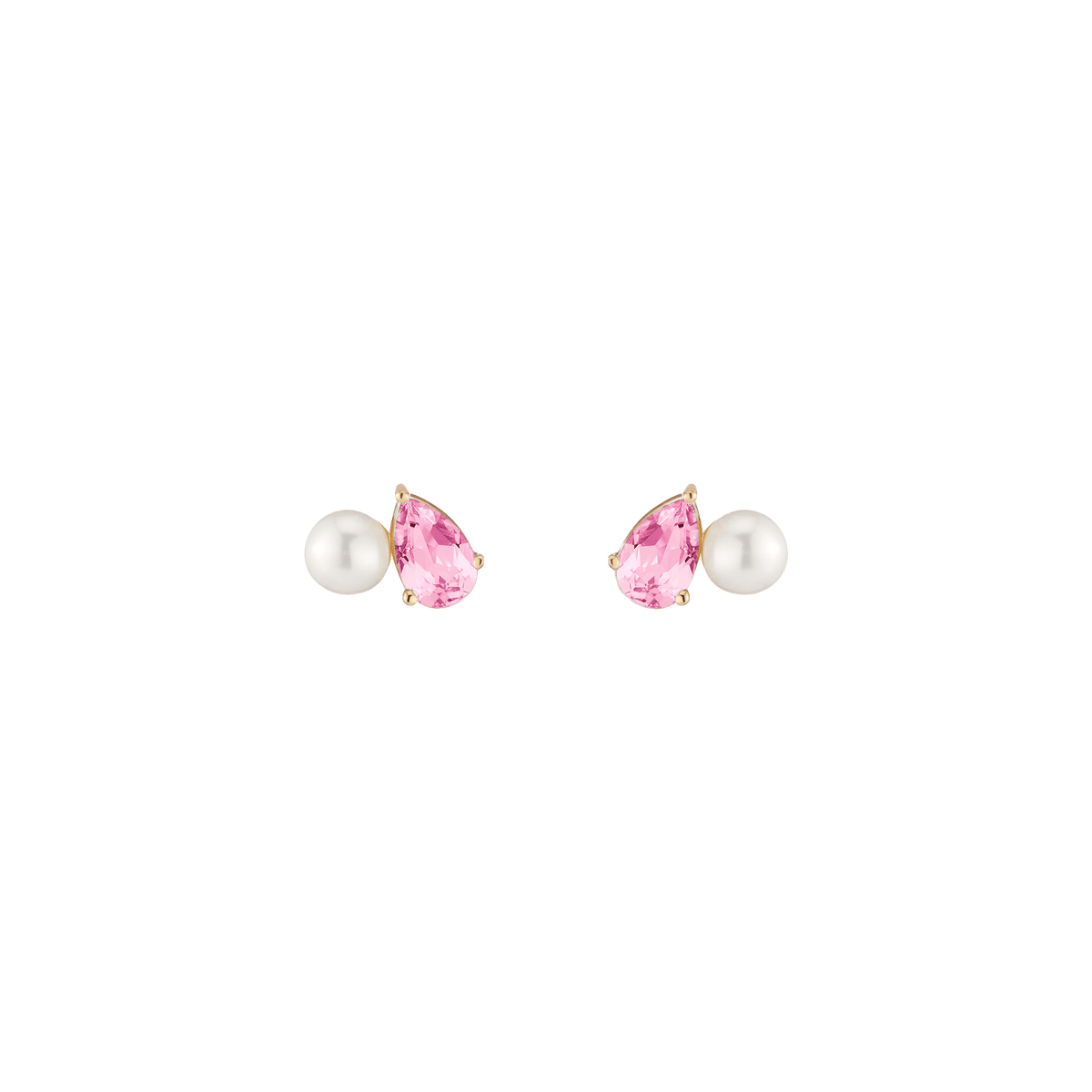 Pearl Toi et Moi Earrings Vermeil 14k 18k Yellow Gold Pink Sapphire