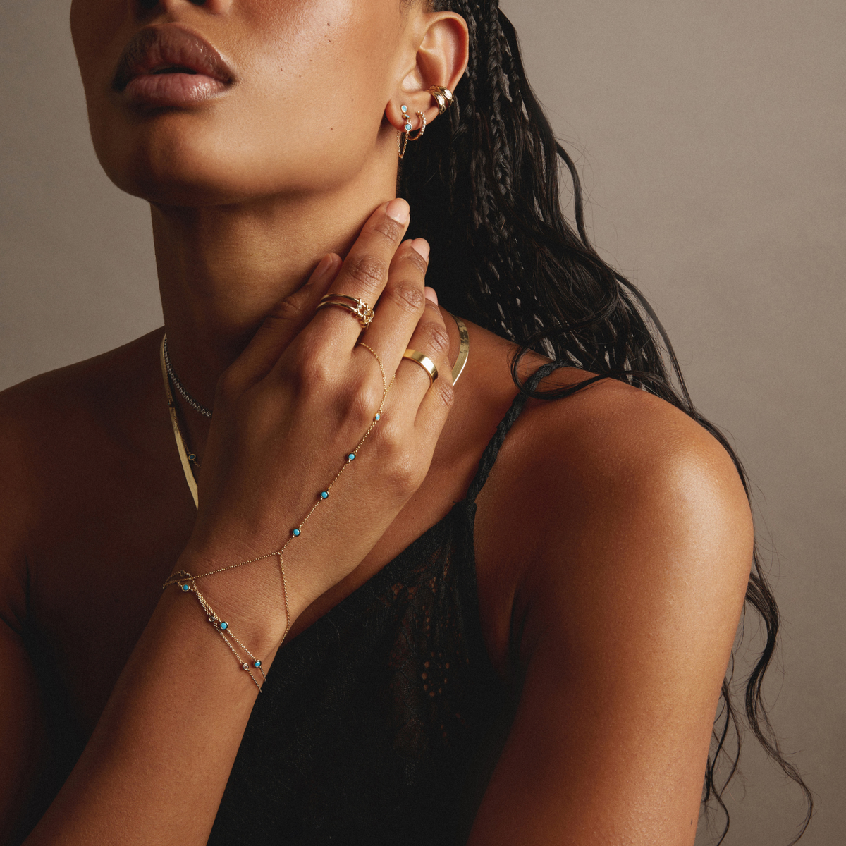 Aurate x Frye: Turquoise Station Hand Chain Bracelet