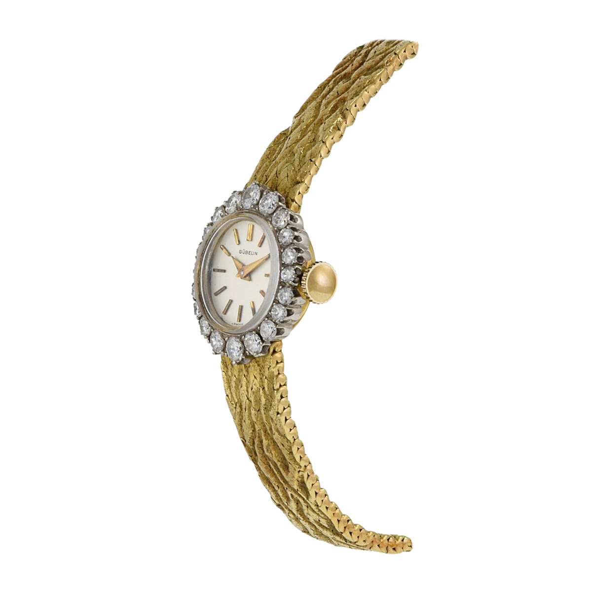 Vintage Gubelin 2ct Diamond Bezel Gold Watch
