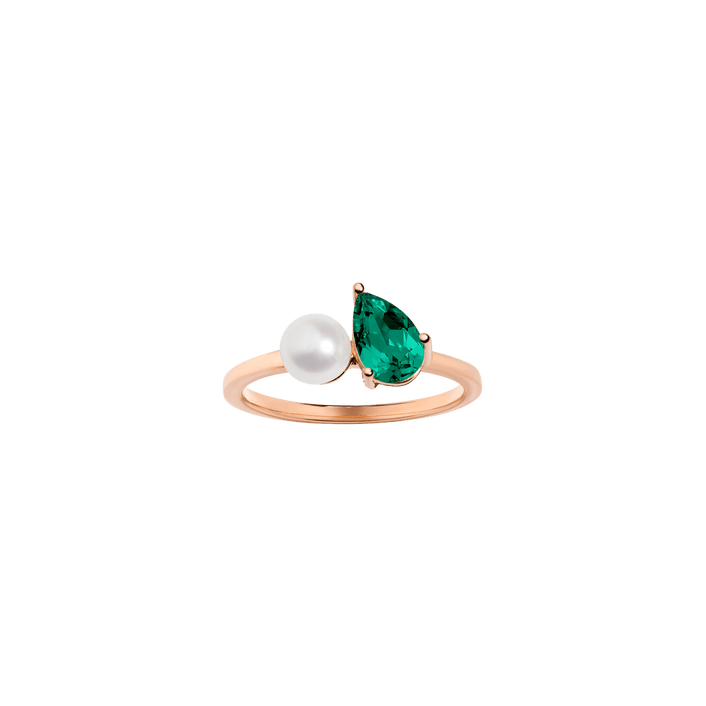 Pearl Toi et Moi Ring Vermeil 14k 18k Rose Gold Green Emerald First