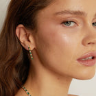 Lab Grown White Sapphire and Green Emerald Alternating Tennis Earrings