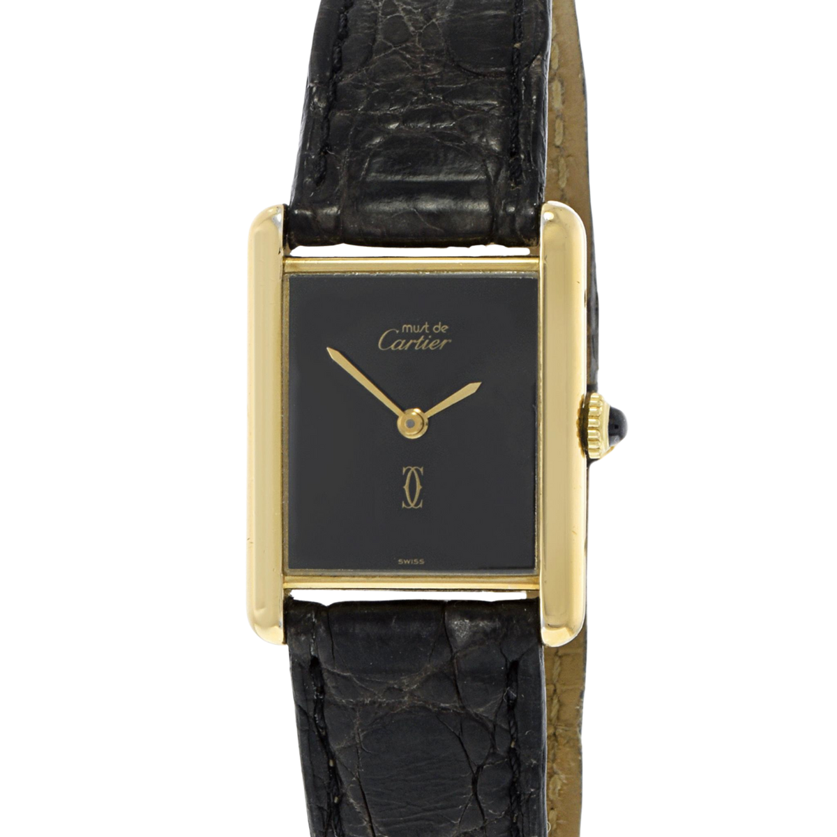 Vintage Tank Must de Cartier Leather Watch Vermeil Yellow Gold