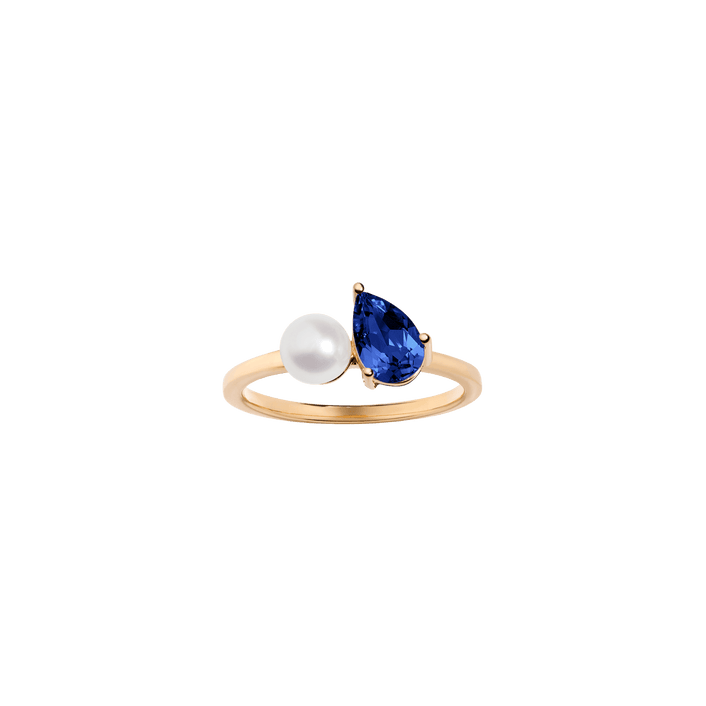 Pearl Toi et Moi Ring  - Blue Sapphire Vermeil Yellow Gold First