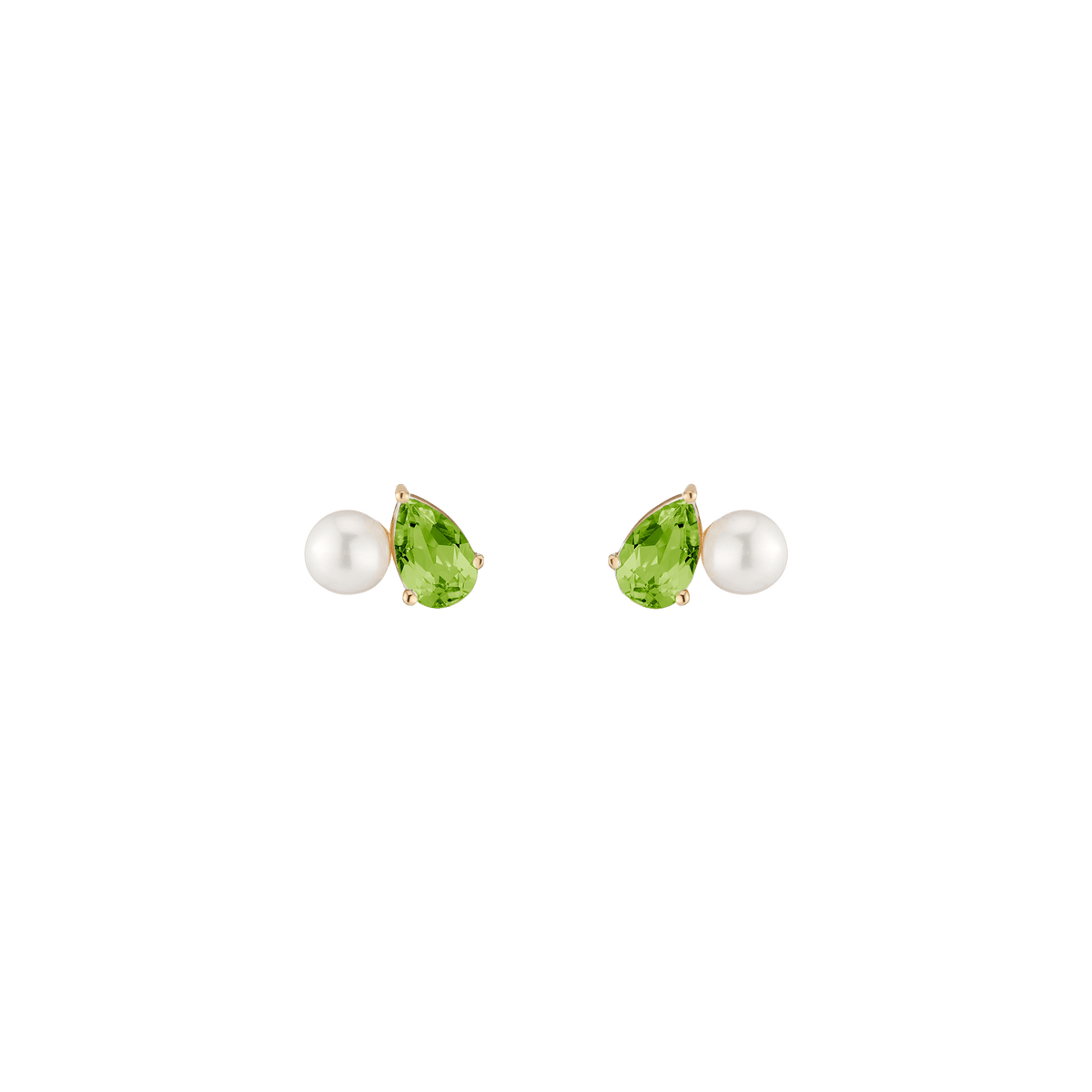 Pearl Toi et Moi Earrings Vermeil 14k 18k Yellow Gold Green Peridot
