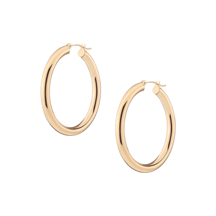 Gold Hoop Earrings - 4mm 14k Yellow Gold Pair Single 40mm