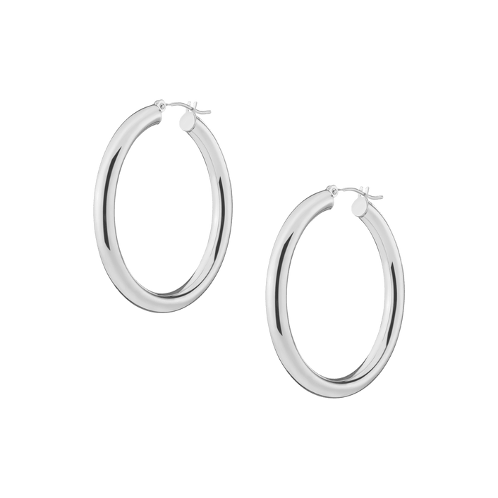 Gold Hoop Earrings - 4mm 14k White Gold Pair Single 40mm