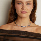 Lab Grown Blue Sapphire and White Sapphire Scalloped Tennis Necklace