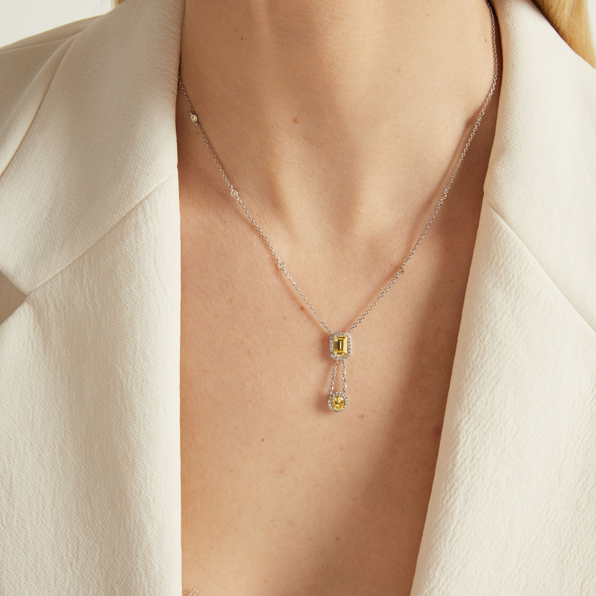 Lab Grown Canary Edwardian Lariat Necklace