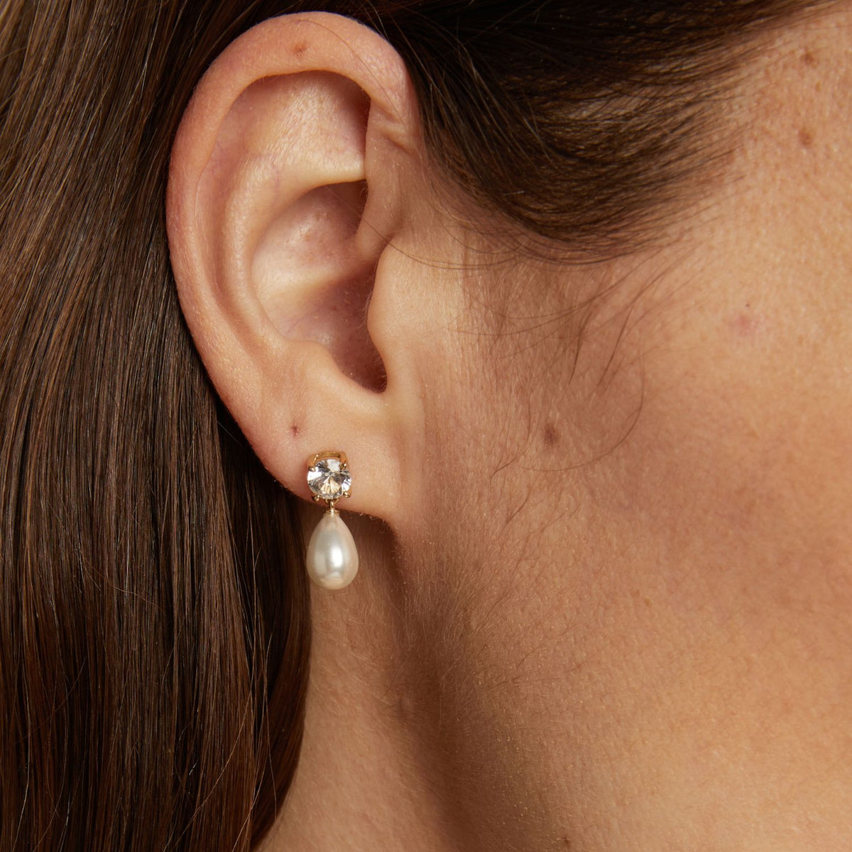 Lab Grown White Sapphire Pearl Drop Earrings