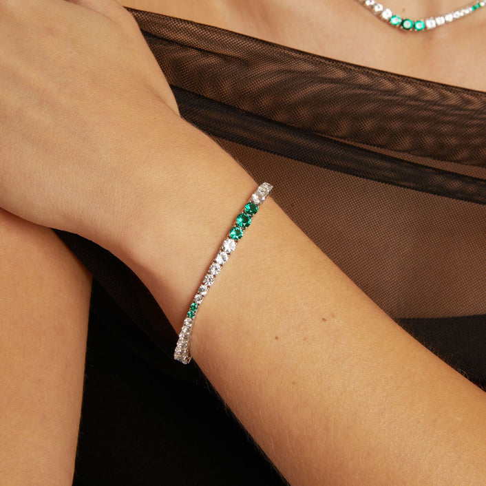 Lab Grown Emerald and White Sapphire Scalloped Tennis Bracelet
