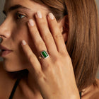 Vintage Green Jade and Baguette Diamond Ring