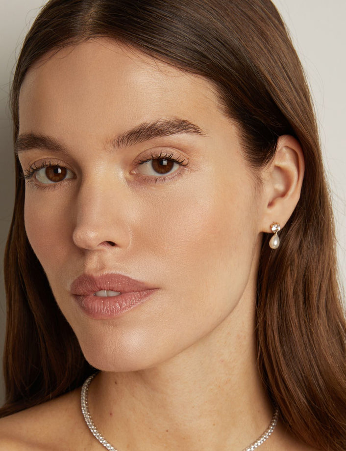 Lab Grown White Sapphire Pearl Drop Earrings