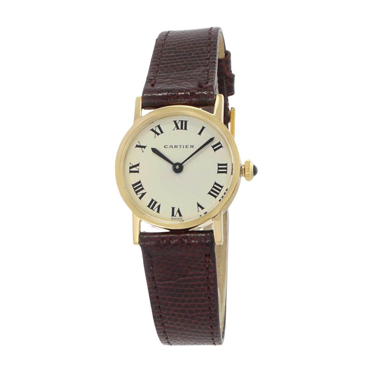 Vintage Cartier Ronde Leather Watch 18k Yellow Gold First