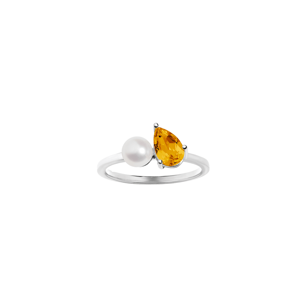 Pearl Toi et Moi Ring Vermeil 14k 18k White Gold Yellow Citrine