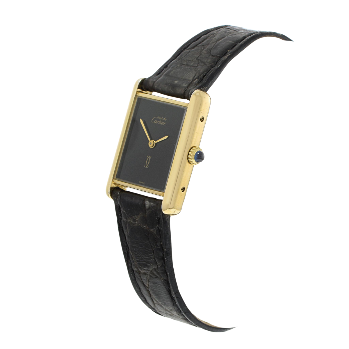 Vintage Tank Must de Cartier Leather Watch Vermeil Yellow Gold