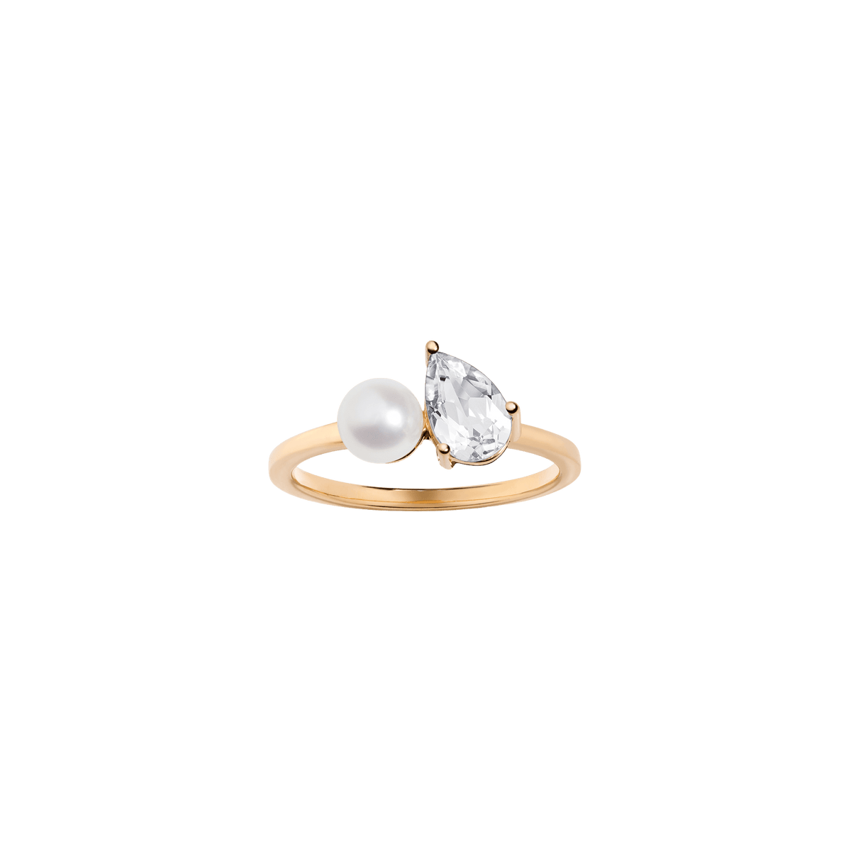 Pearl Toi et Moi Ring - White Sapphire 14k Yellow Gold First