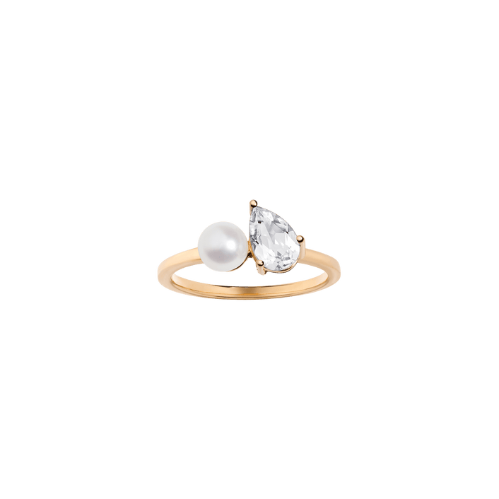 Pearl Toi et Moi Ring - White Sapphire 14k Yellow Gold First