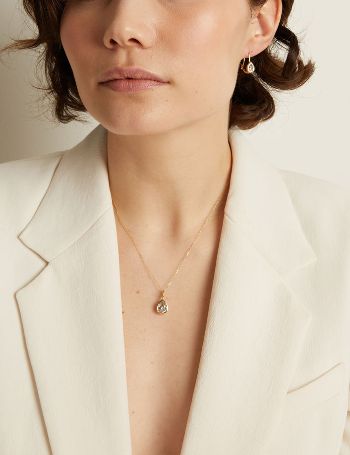 Pear Lab Grown White Sapphire Bezel Pendant