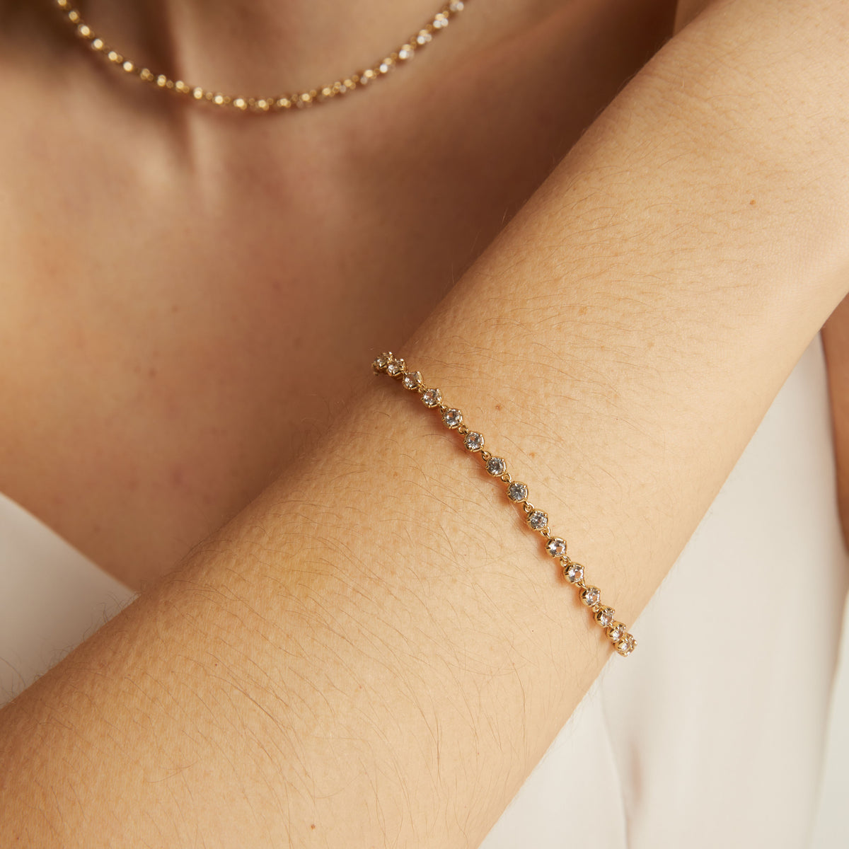 Lab Grown White Sapphire Georgian Tennis Bracelet