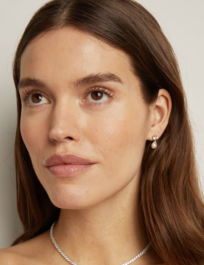 Lab Grown White Sapphire Pearl Drop Earrings