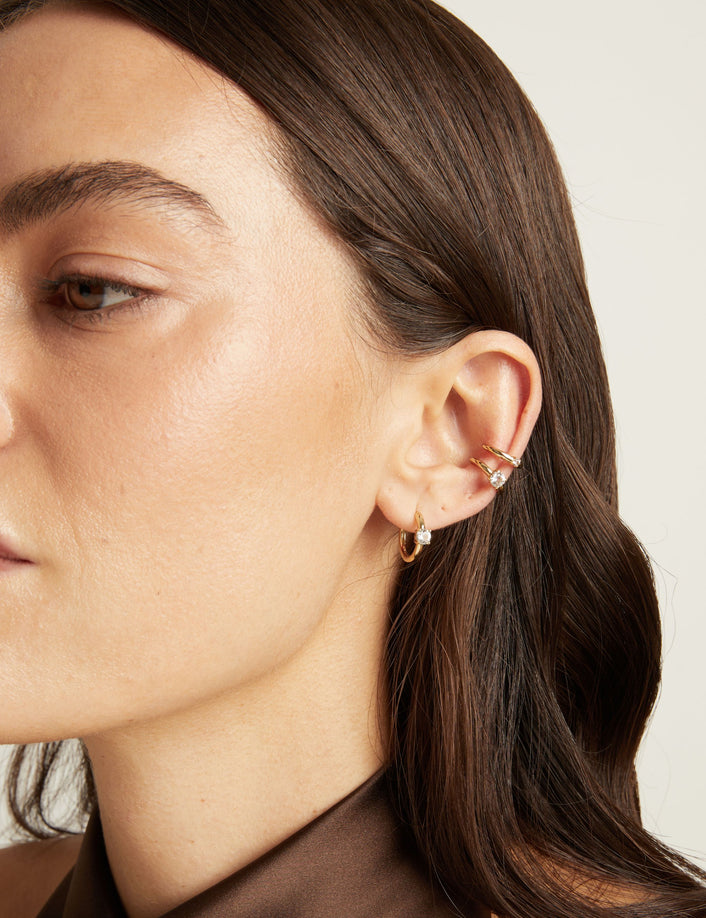 Mini Round Lab Grown White Sapphire Solitaire Ear Cuff