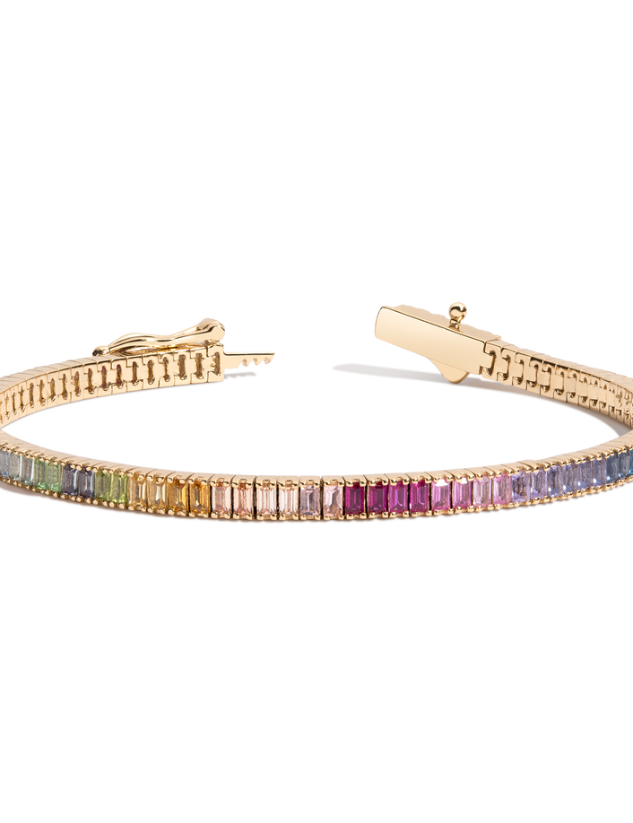 Ombré Rainbow Baguette Tennis Bracelet Vermeil Yellow Gold 6.5in 7in First