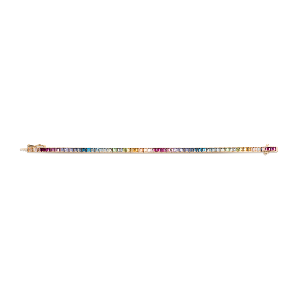 Ombré Rainbow Baguette Tennis Bracelet Vermeil Yellow Gold 6.5in 7in