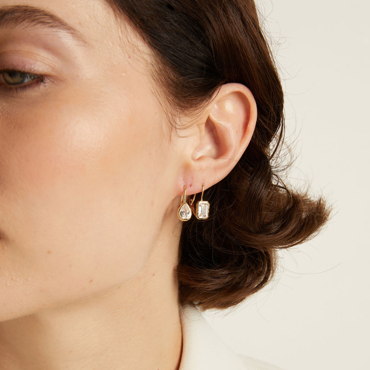 Pear Lab Grown White Sapphire Bezel Drop Earrings