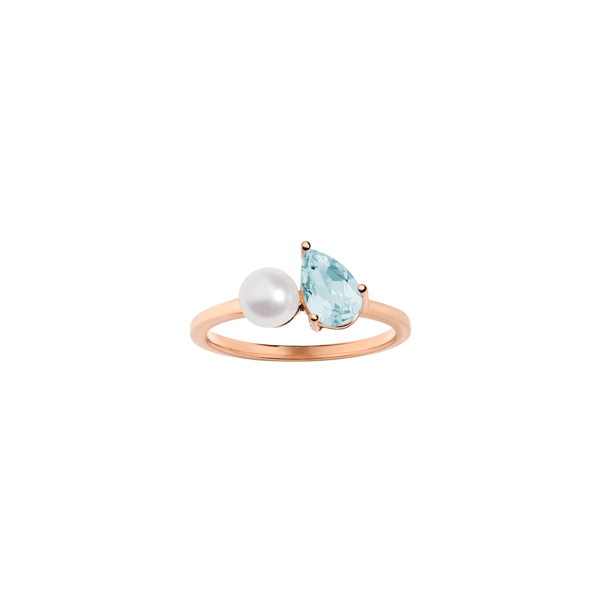 Pearl Toi et Moi Ring Vermeil 14k 18k Rose Gold Aquamarine