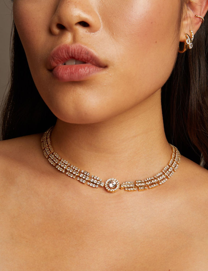 Lab Grown White Sapphire Three Layered Tennis Necklace