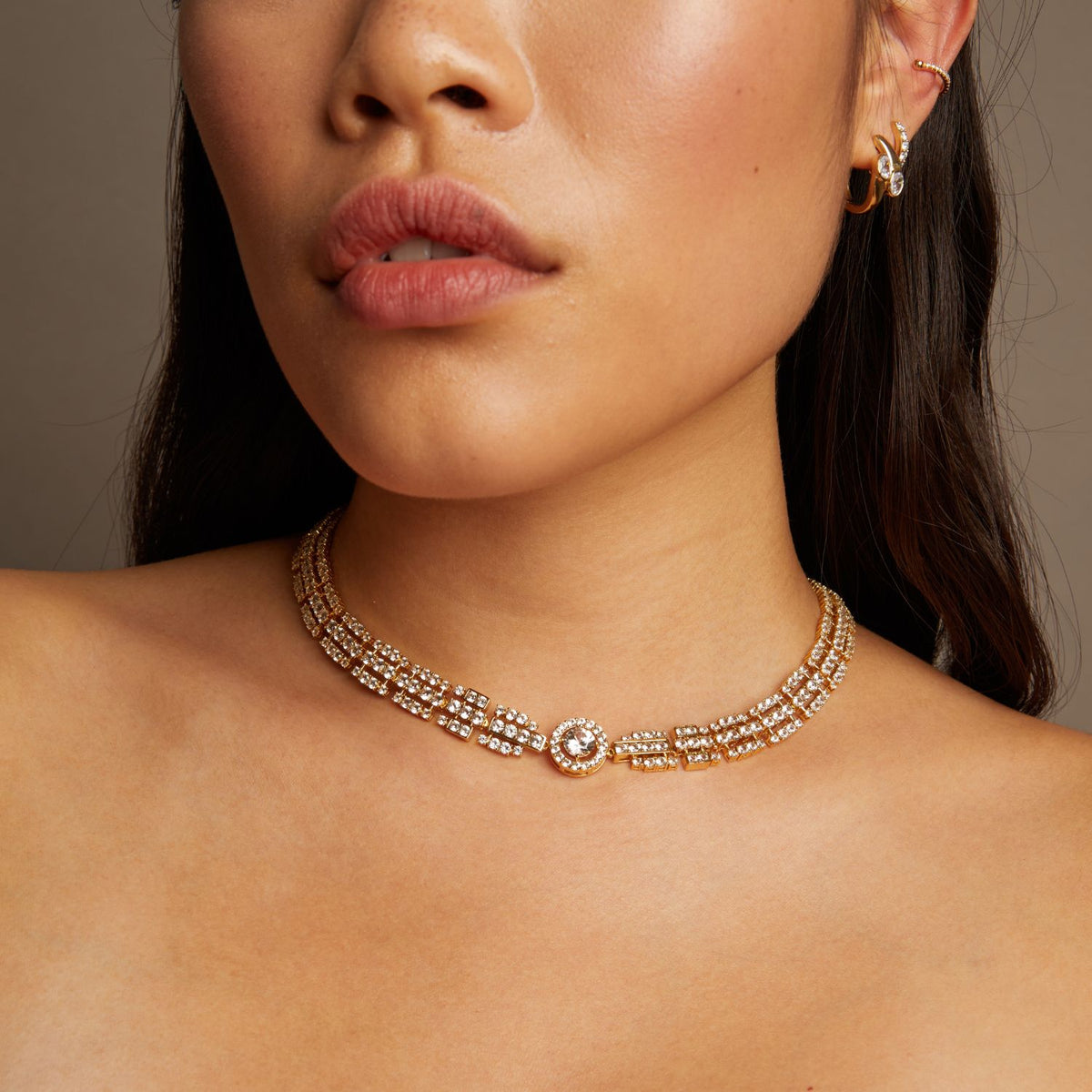 Lab Grown White Sapphire Three Layered Tennis Necklace