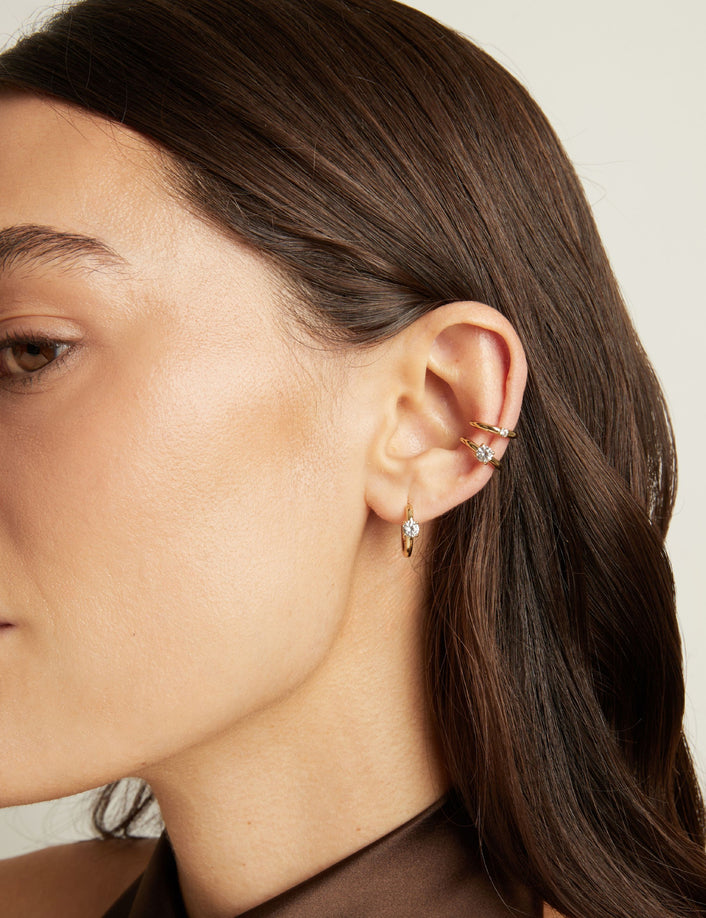 Round Lab Grown White Sapphire Solitaire Huggie Earrings