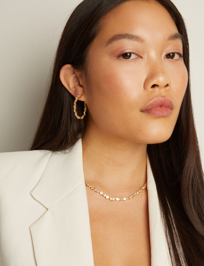 Lab Grown White Sapphire and Canary Mixed Shape Tennis Necklace