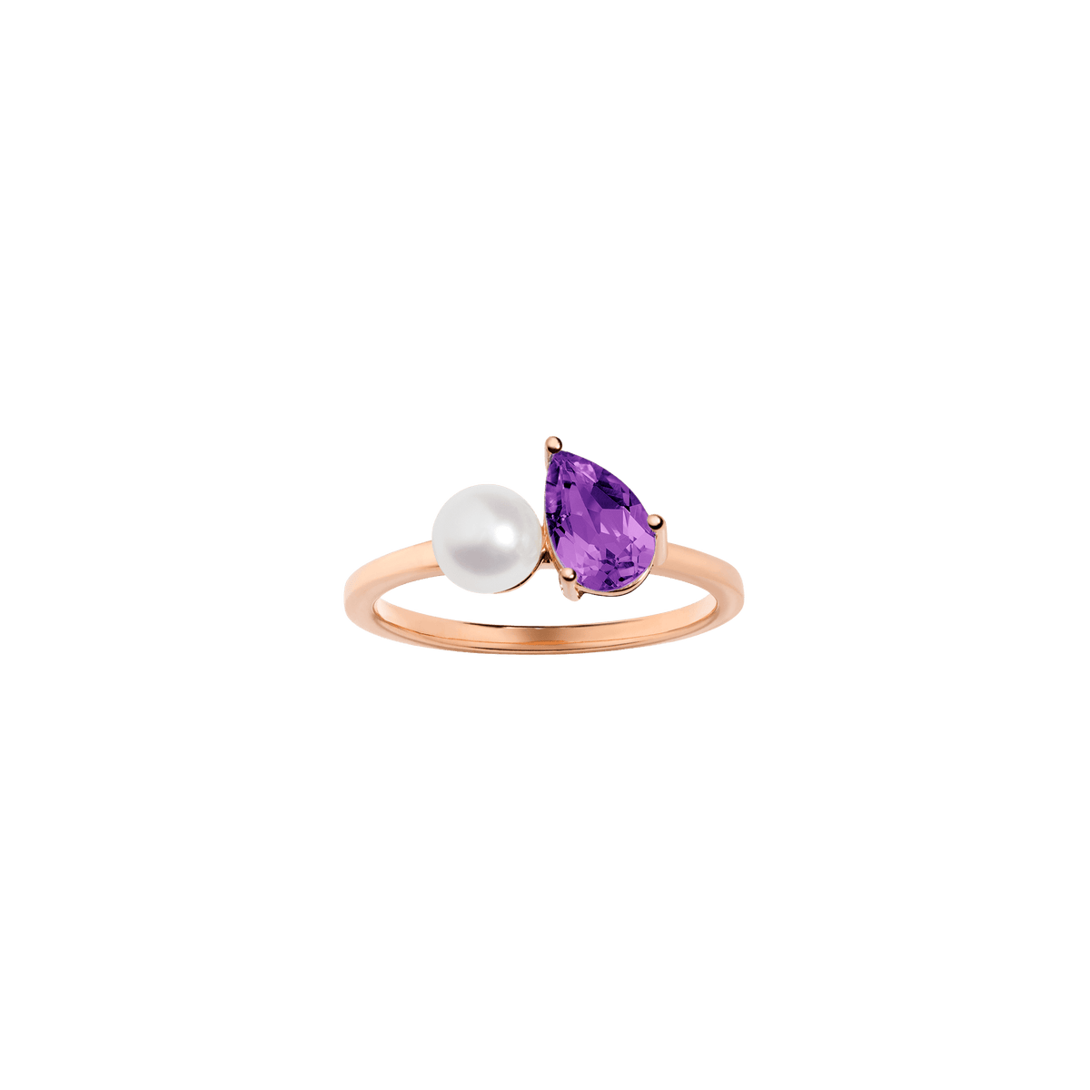 Pearl Toi et Moi Ring Vermeil 14k 18k Rose Gold Purple Amethyst