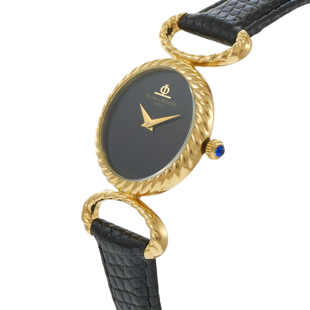 Vintage Baume & Mercier Leather Watch 18k Yellow Gold