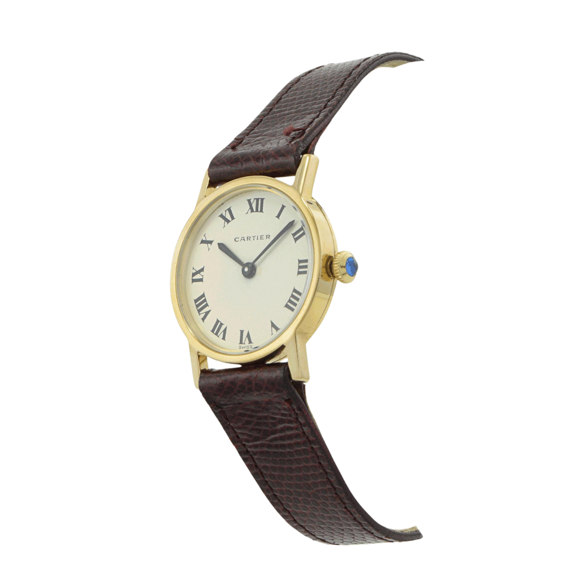 Vintage Cartier Ronde Leather Watch 18k Yellow Gold