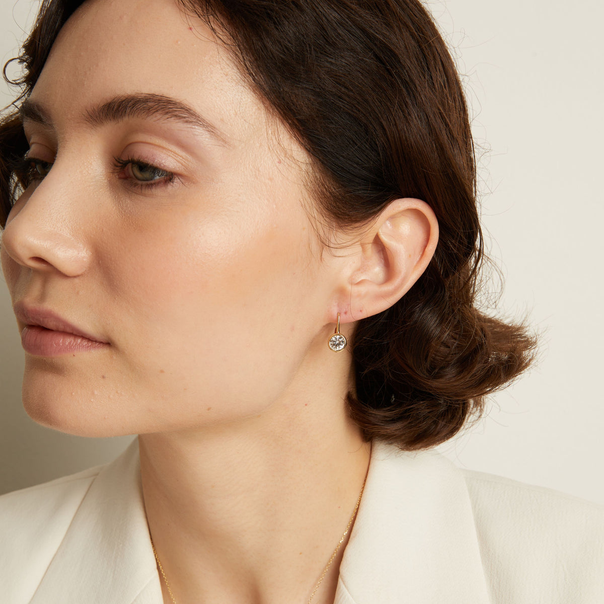 Round Lab Grown Diamond Bezel Drop Earrings