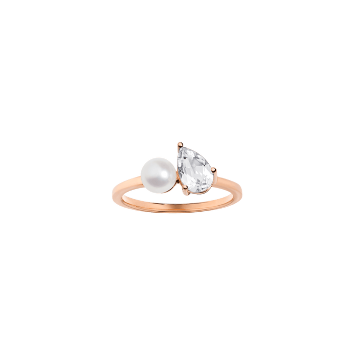 Pearl Toi et Moi Ring Vermeil 14k 18k Rose Gold White Sapphire