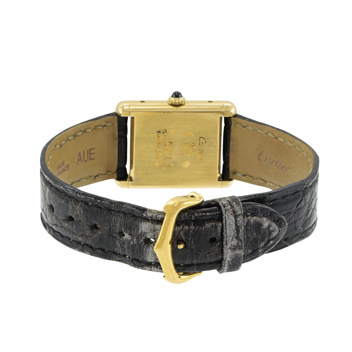 Vintage Tank Must de Cartier Leather Watch Vermeil Yellow Gold
