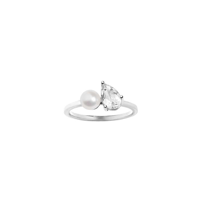 Pearl Toi et Moi Ring - White Sapphire 14k White Gold First