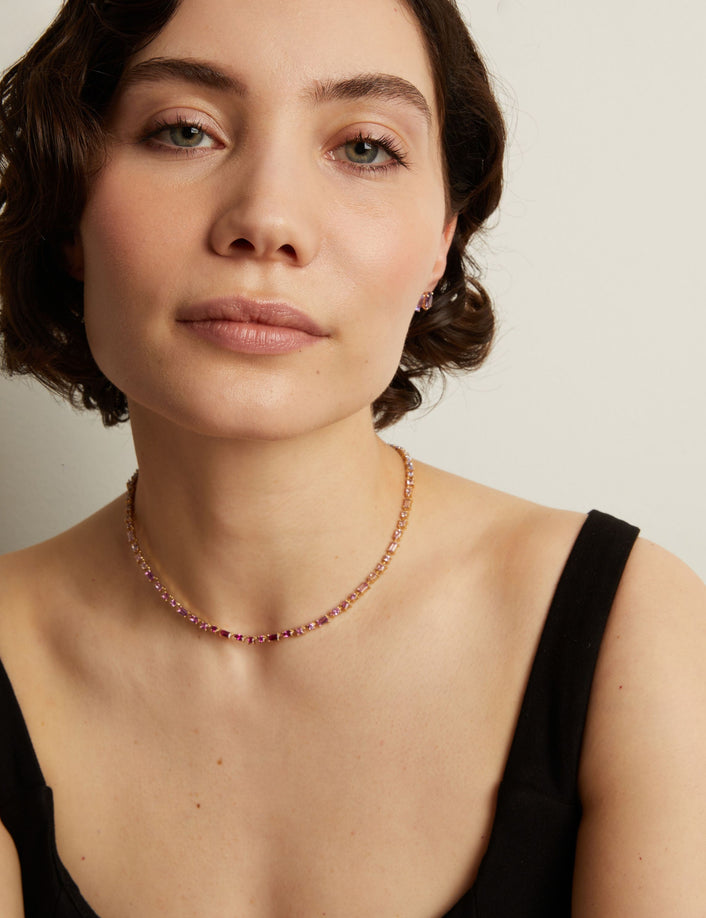 Pink Ombré Mosaic Tennis Necklace