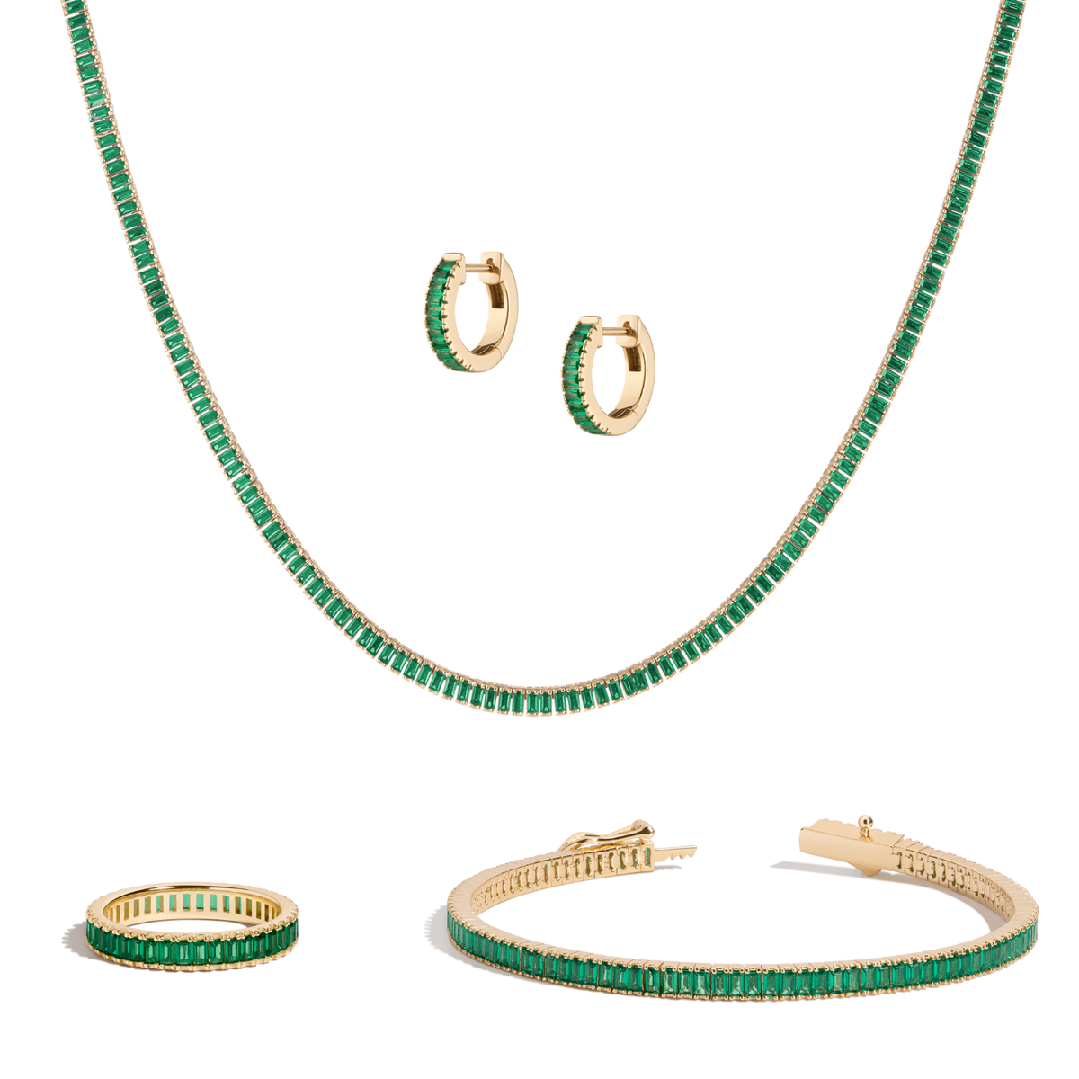 Lab Grown Green Emerald Baguette Set 6.5in 7in