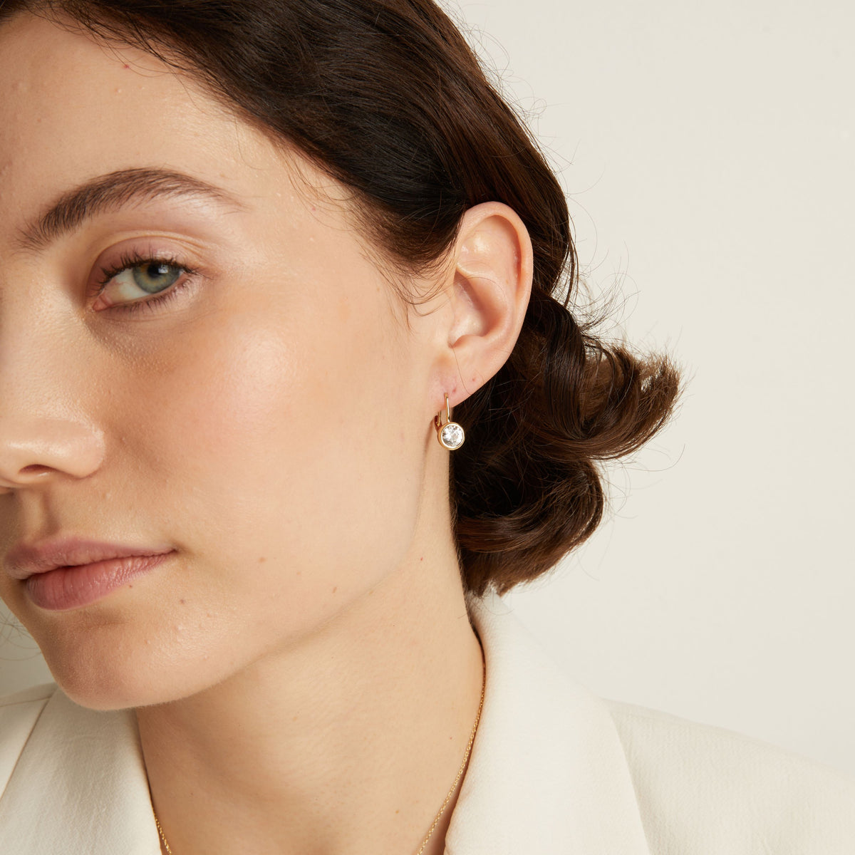 Round Lab Grown Diamond Bezel Drop Earrings