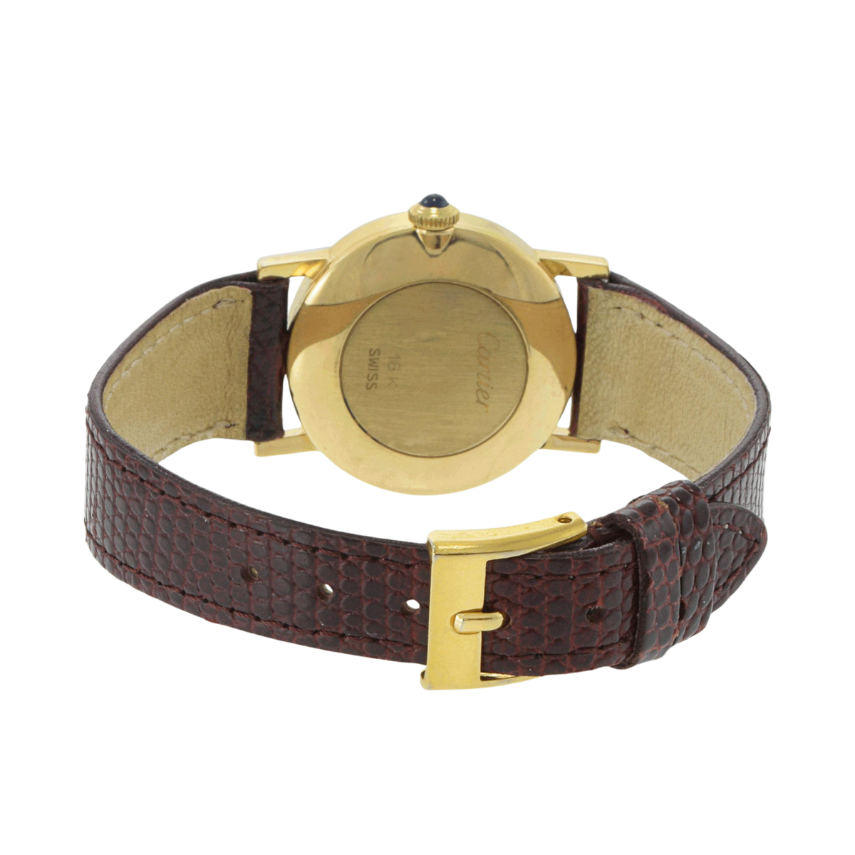 Vintage Cartier Ronde Leather Watch 18k Yellow Gold