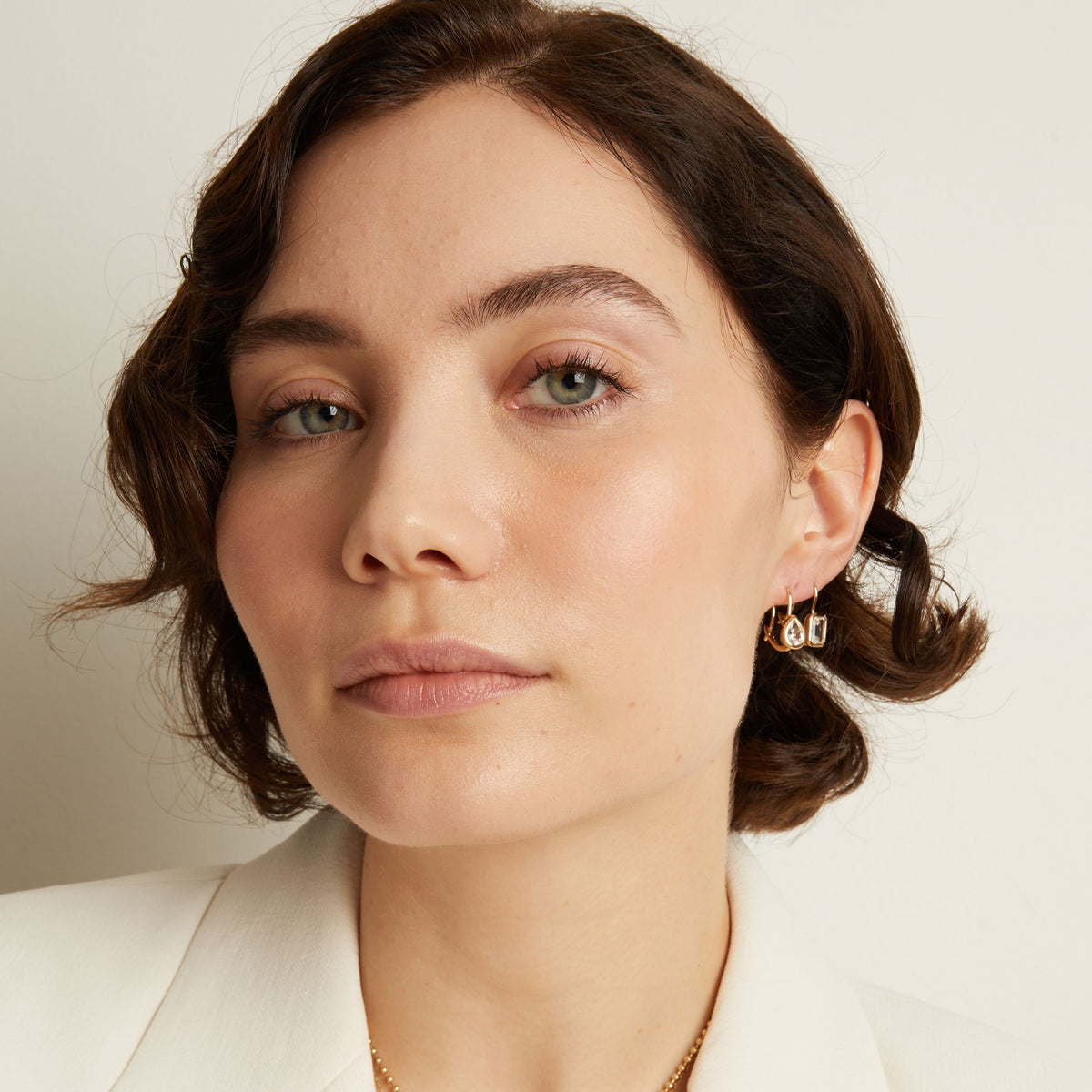Emerald Lab Grown White Sapphire Bezel Drop Earrings