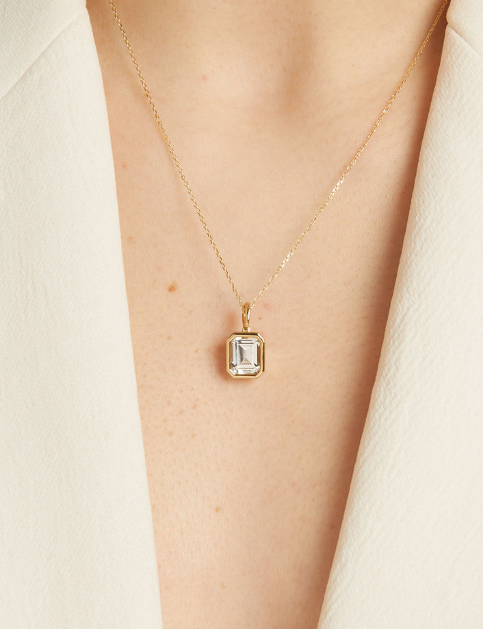 Emerald Lab Grown White Sapphire Bezel Pendant
