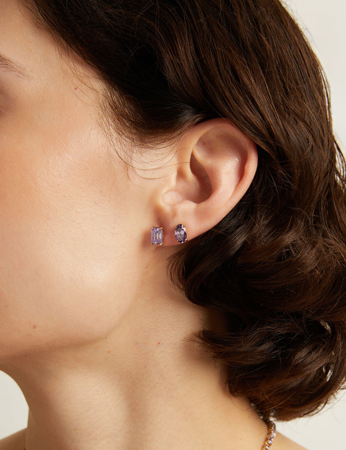 Lab Grown Purple Amethyst Mosaic Stud Earrings