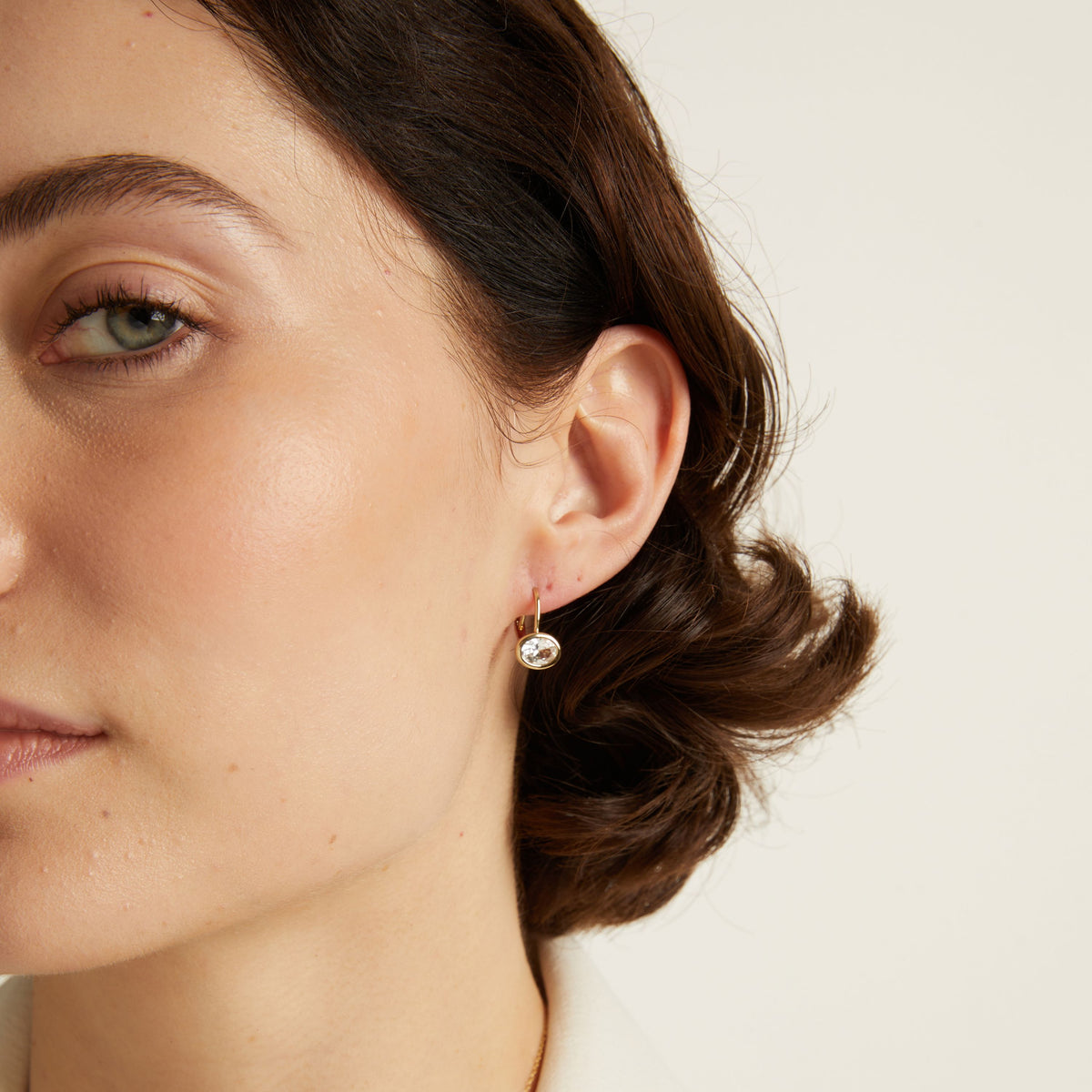 Oval Lab Grown White Sapphire Bezel Drop Earrings