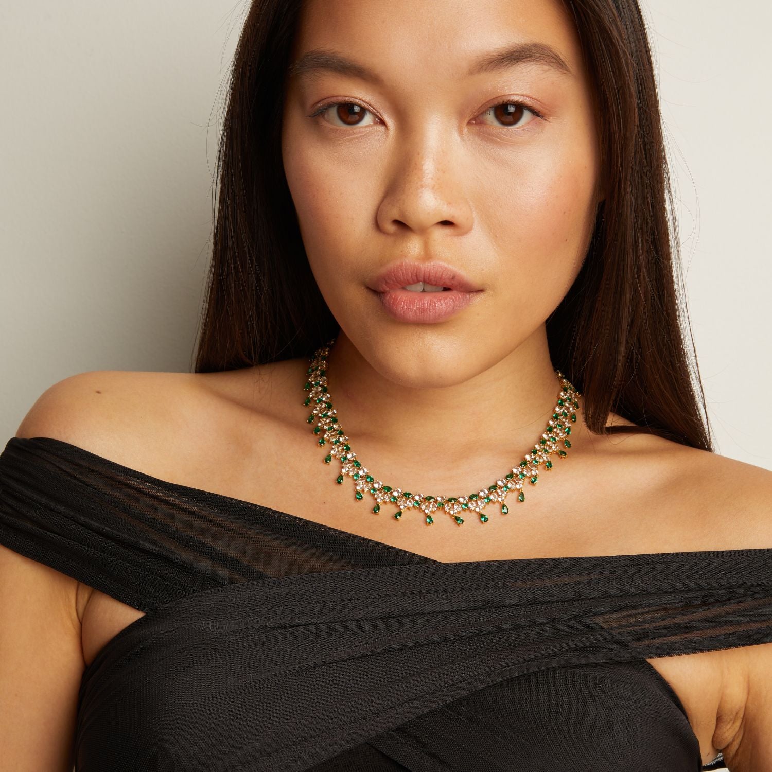 Lab Grown Green Emerald Teardrop Tennis Necklace